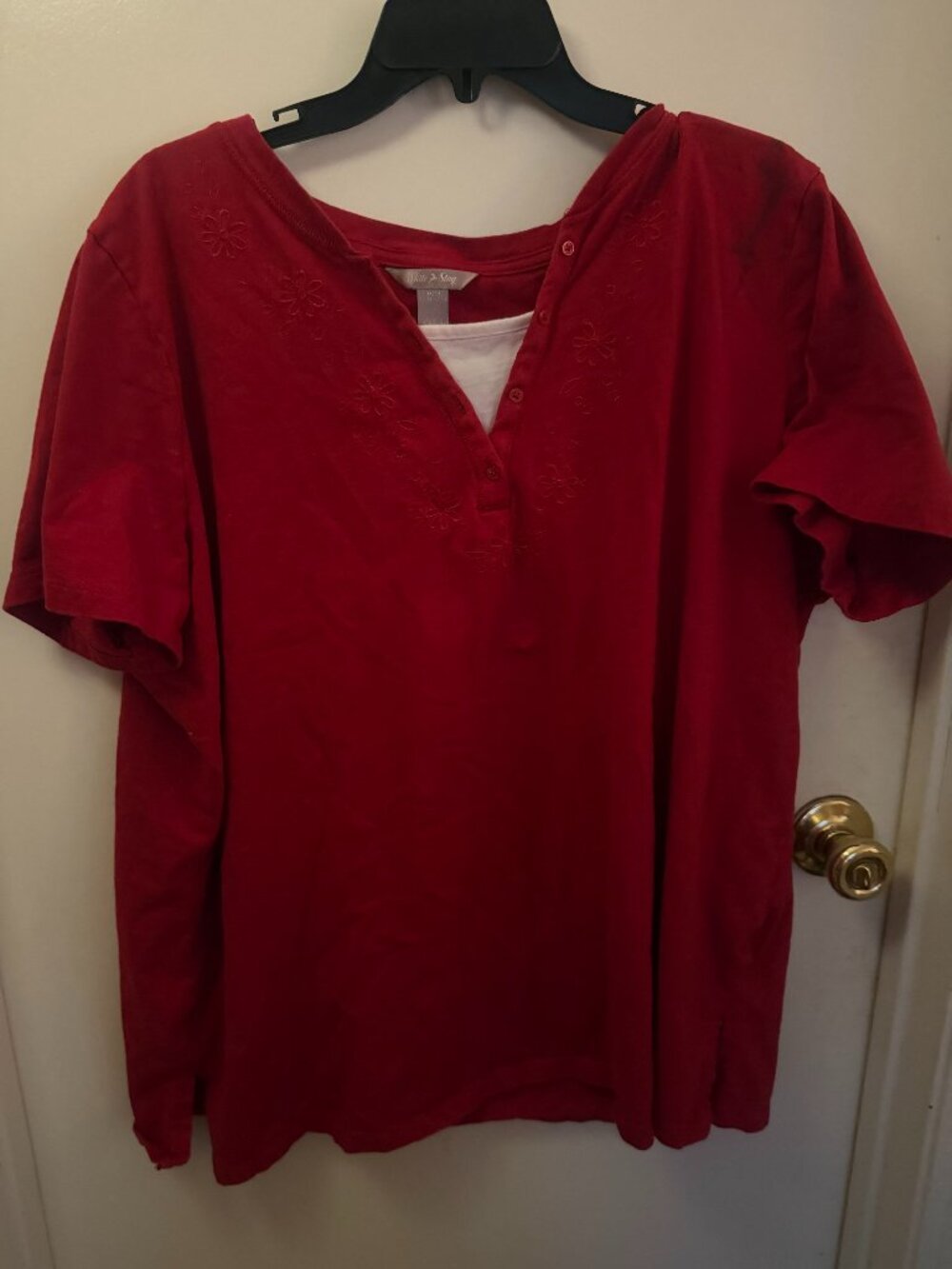 White Stag Faux Layered Red & White Blouse W 3X